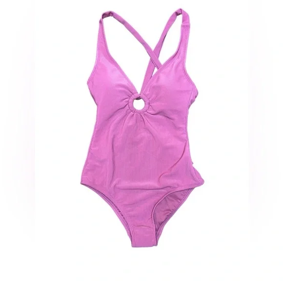 Shade & Shore Plunge Ring Detail One Piece Swimsuit - Mauve XS - Picture 2 of 7